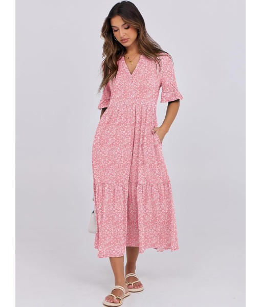 ANRABESS Women's Casual Summer Ruffle Short Sleeve T Shirts Maxi Dress 2025 Fall V Neck Flowy Tiered Boho Beach Dresses