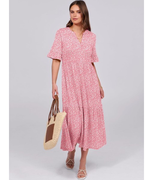 ANRABESS Women's Casual Summer Ruffle Short Sleeve T Shirts Maxi Dress 2025 Fall V Neck Flowy Tiered Boho Beach Dresses