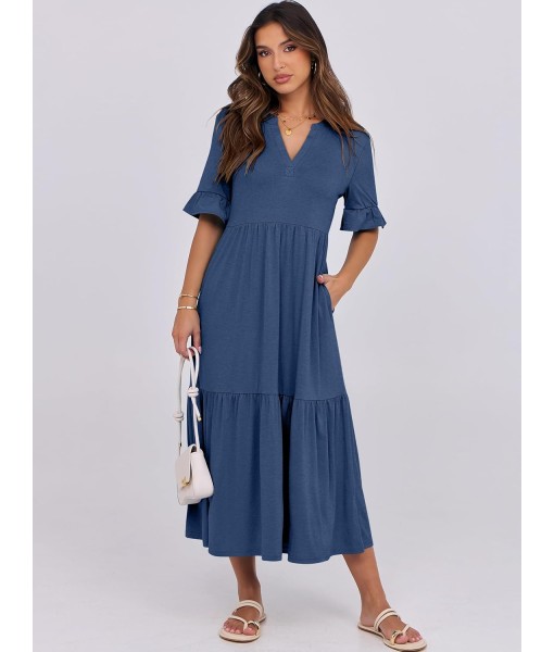 ANRABESS Women's Casual Summer Ruffle Short Sleeve T Shirts Maxi Dress 2025 Fall V Neck Flowy Tiered Boho Beach Dresses