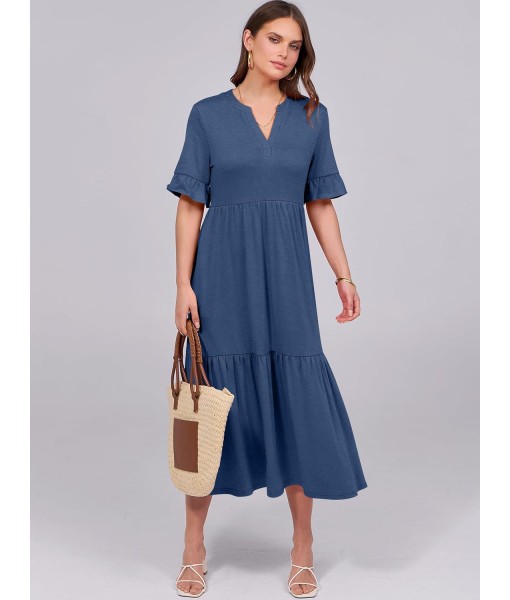 ANRABESS Women's Casual Summer Ruffle Short Sleeve T Shirts Maxi Dress 2025 Fall V Neck Flowy Tiered Boho Beach Dresses