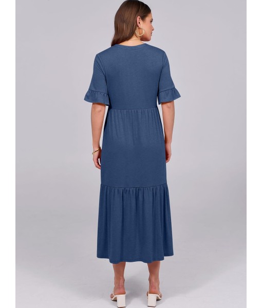 ANRABESS Women's Casual Summer Ruffle Short Sleeve T Shirts Maxi Dress 2025 Fall V Neck Flowy Tiered Boho Beach Dresses
