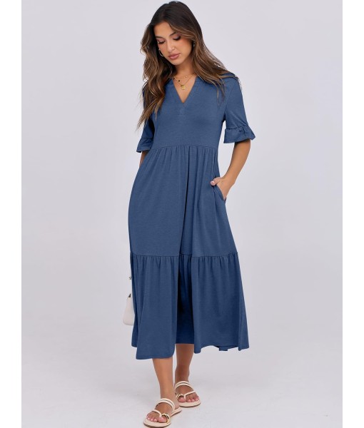 ANRABESS Women's Casual Summer Ruffle Short Sleeve T Shirts Maxi Dress 2025 Fall V Neck Flowy Tiered Boho Beach Dresses