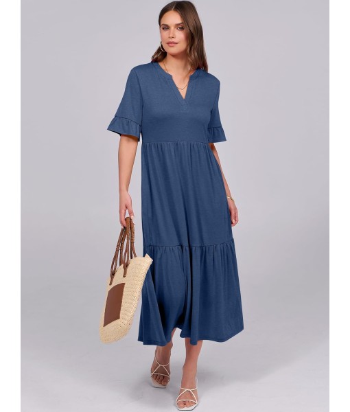ANRABESS Women's Casual Summer Ruffle Short Sleeve T Shirts Maxi Dress 2025 Fall V Neck Flowy Tiered Boho Beach Dresses