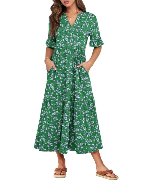 ANRABESS Women's Casual Summer Ruffle Short Sleeve T Shirts Maxi Dress 2025 Fall V Neck Flowy Tiered Boho Beach Dresses