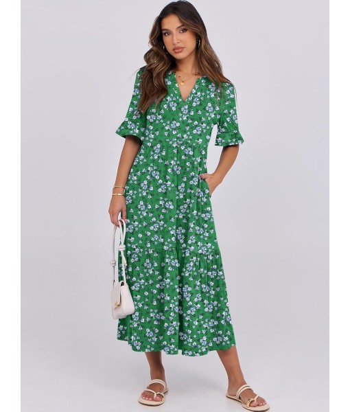 ANRABESS Women's Casual Summer Ruffle Short Sleeve T Shirts Maxi Dress 2025 Fall V Neck Flowy Tiered Boho Beach Dresses