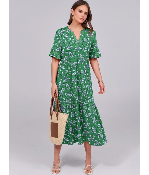 ANRABESS Women's Casual Summer Ruffle Short Sleeve T Shirts Maxi Dress 2025 Fall V Neck Flowy Tiered Boho Beach Dresses
