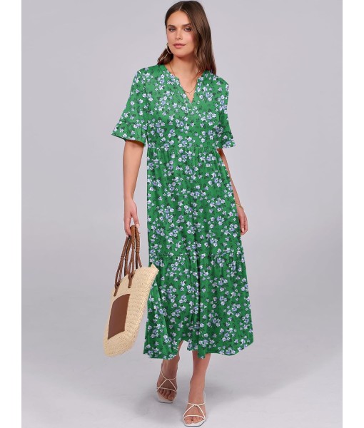 ANRABESS Women's Casual Summer Ruffle Short Sleeve T Shirts Maxi Dress 2025 Fall V Neck Flowy Tiered Boho Beach Dresses