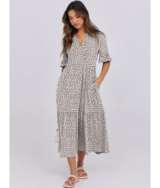ANRABESS Women's Casual Summer Ruffle Short Sleeve T Shirts Maxi Dress 2025 Fall V Neck Flowy Tiered Boho Beach Dresses