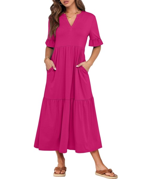 ANRABESS Women's Casual Summer Ruffle Short Sleeve T Shirts Maxi Dress 2025 Fall V Neck Flowy Tiered Boho Beach Dresses