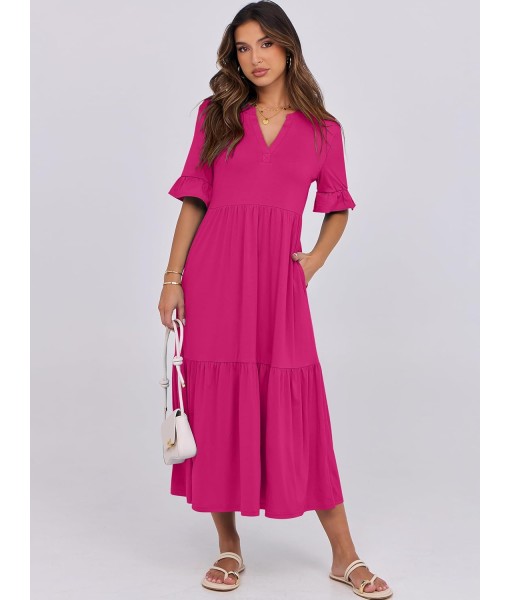 ANRABESS Women's Casual Summer Ruffle Short Sleeve T Shirts Maxi Dress 2025 Fall V Neck Flowy Tiered Boho Beach Dresses
