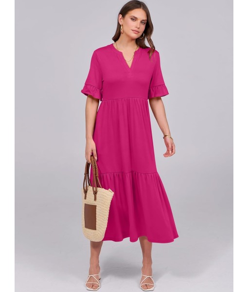 ANRABESS Women's Casual Summer Ruffle Short Sleeve T Shirts Maxi Dress 2025 Fall V Neck Flowy Tiered Boho Beach Dresses
