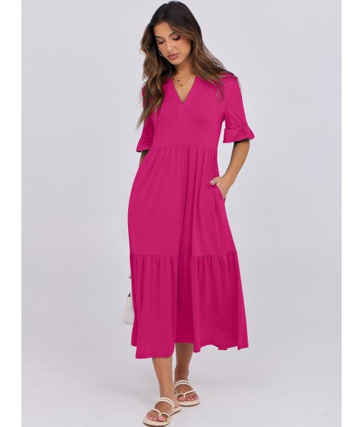 ANRABESS Women's Casual Summer Ruffle Short Sleeve T Shirts Maxi Dress 2025 Fall V Neck Flowy Tiered Boho Beach Dresses