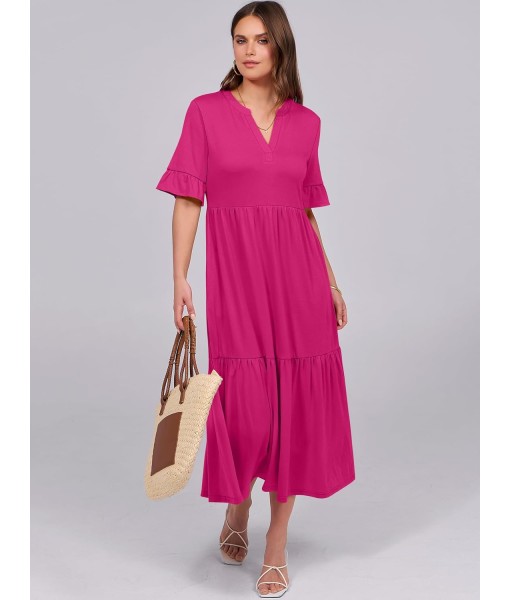 ANRABESS Women's Casual Summer Ruffle Short Sleeve T Shirts Maxi Dress 2025 Fall V Neck Flowy Tiered Boho Beach Dresses