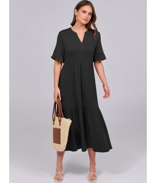ANRABESS Women's Casual Summer Ruffle Short Sleeve T Shirts Maxi Dress 2025 Fall V Neck Flowy Tiered Boho Beach Dresses