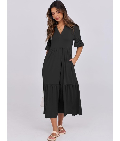 ANRABESS Women's Casual Summer Ruffle Short Sleeve T Shirts Maxi Dress 2025 Fall V Neck Flowy Tiered Boho Beach Dresses