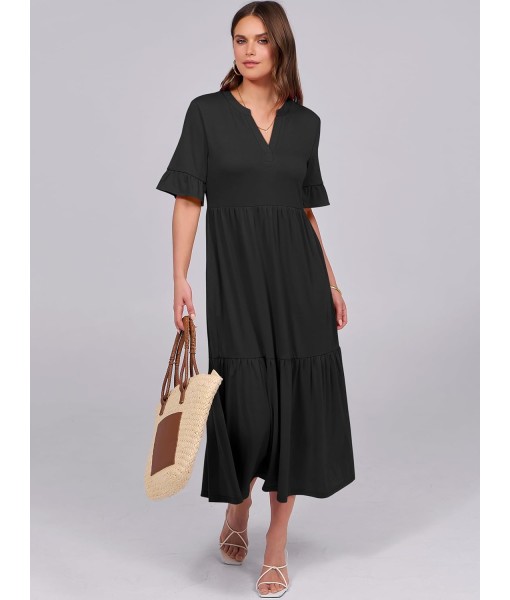 ANRABESS Women's Casual Summer Ruffle Short Sleeve T Shirts Maxi Dress 2025 Fall V Neck Flowy Tiered Boho Beach Dresses