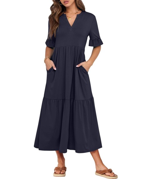 ANRABESS Women's Casual Summer Ruffle Short Sleeve T Shirts Maxi Dress 2025 Fall V Neck Flowy Tiered Boho Beach Dresses