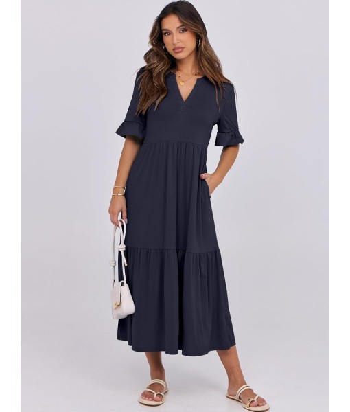 ANRABESS Women's Casual Summer Ruffle Short Sleeve T Shirts Maxi Dress 2025 Fall V Neck Flowy Tiered Boho Beach Dresses