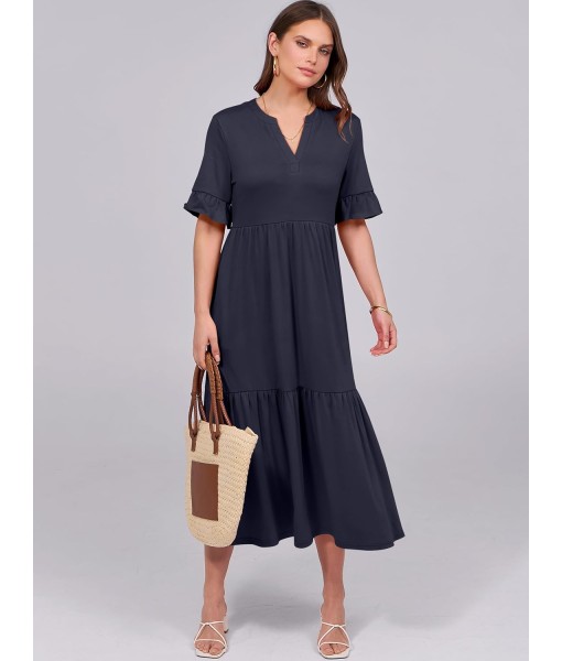 ANRABESS Women's Casual Summer Ruffle Short Sleeve T Shirts Maxi Dress 2025 Fall V Neck Flowy Tiered Boho Beach Dresses