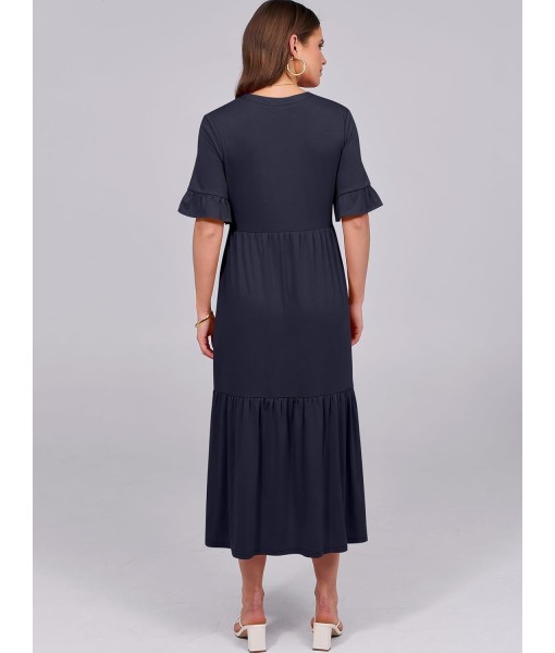 ANRABESS Women's Casual Summer Ruffle Short Sleeve T Shirts Maxi Dress 2025 Fall V Neck Flowy Tiered Boho Beach Dresses