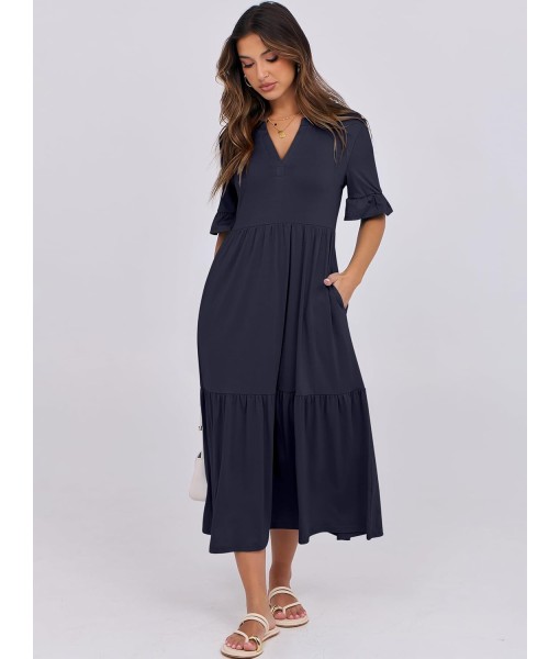 ANRABESS Women's Casual Summer Ruffle Short Sleeve T Shirts Maxi Dress 2025 Fall V Neck Flowy Tiered Boho Beach Dresses