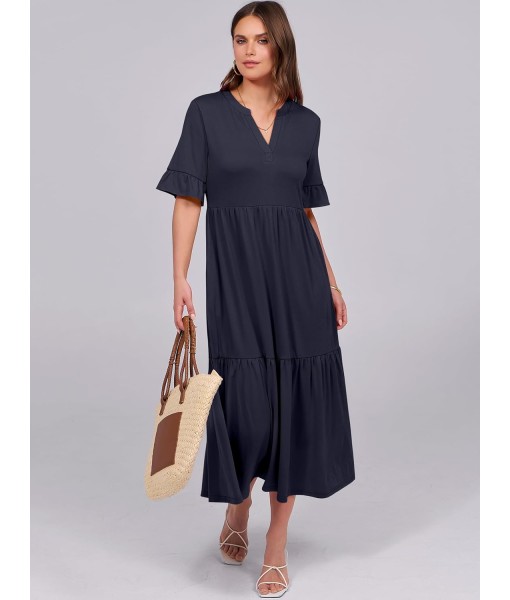 ANRABESS Women's Casual Summer Ruffle Short Sleeve T Shirts Maxi Dress 2025 Fall V Neck Flowy Tiered Boho Beach Dresses