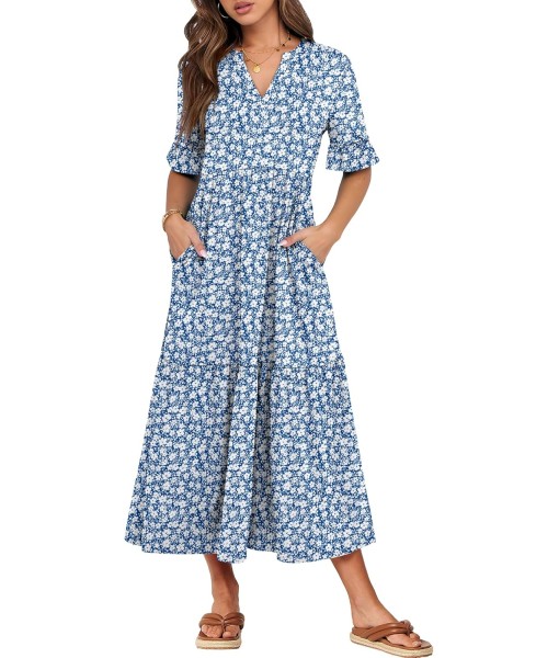 ANRABESS Women's Casual Summer Ruffle Short Sleeve T Shirts Maxi Dress 2025 Fall V Neck Flowy Tiered Boho Beach Dresses