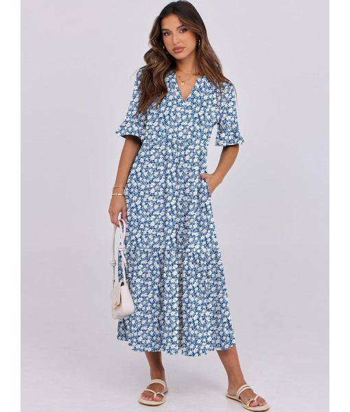 ANRABESS Women's Casual Summer Ruffle Short Sleeve T Shirts Maxi Dress 2025 Fall V Neck Flowy Tiered Boho Beach Dresses