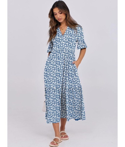 ANRABESS Women's Casual Summer Ruffle Short Sleeve T Shirts Maxi Dress 2025 Fall V Neck Flowy Tiered Boho Beach Dresses
