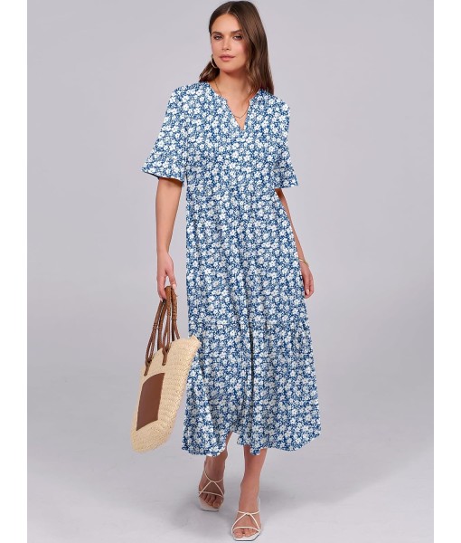 ANRABESS Women's Casual Summer Ruffle Short Sleeve T Shirts Maxi Dress 2025 Fall V Neck Flowy Tiered Boho Beach Dresses
