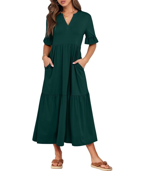 ANRABESS Women's Casual Summer Ruffle Short Sleeve T Shirts Maxi Dress 2025 Fall V Neck Flowy Tiered Boho Beach Dresses