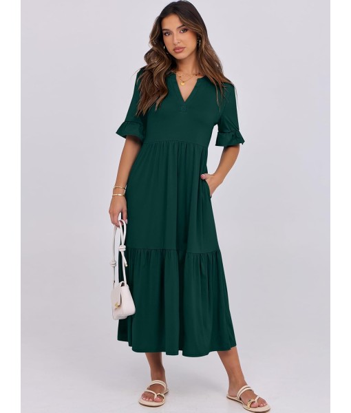 ANRABESS Women's Casual Summer Ruffle Short Sleeve T Shirts Maxi Dress 2025 Fall V Neck Flowy Tiered Boho Beach Dresses
