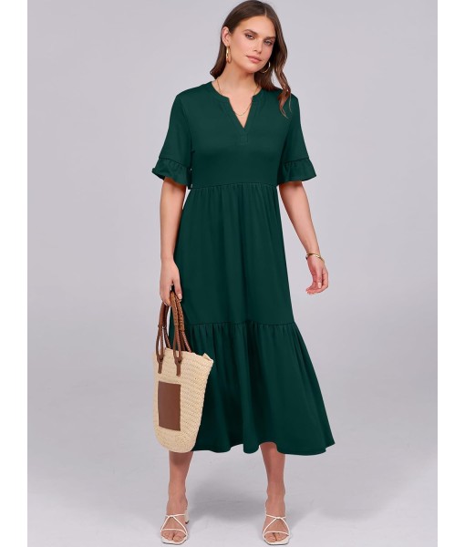ANRABESS Women's Casual Summer Ruffle Short Sleeve T Shirts Maxi Dress 2025 Fall V Neck Flowy Tiered Boho Beach Dresses