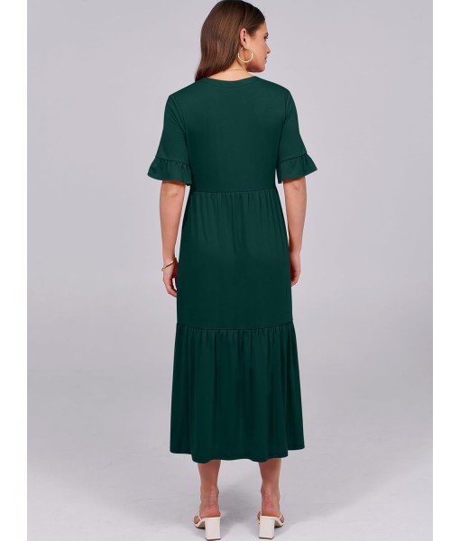 ANRABESS Women's Casual Summer Ruffle Short Sleeve T Shirts Maxi Dress 2025 Fall V Neck Flowy Tiered Boho Beach Dresses