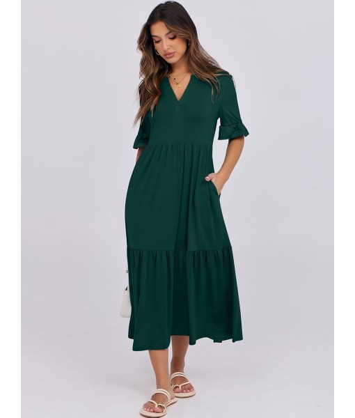 ANRABESS Women's Casual Summer Ruffle Short Sleeve T Shirts Maxi Dress 2025 Fall V Neck Flowy Tiered Boho Beach Dresses