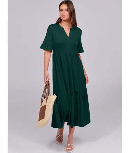 ANRABESS Women's Casual Summer Ruffle Short Sleeve T Shirts Maxi Dress 2025 Fall V Neck Flowy Tiered Boho Beach Dresses