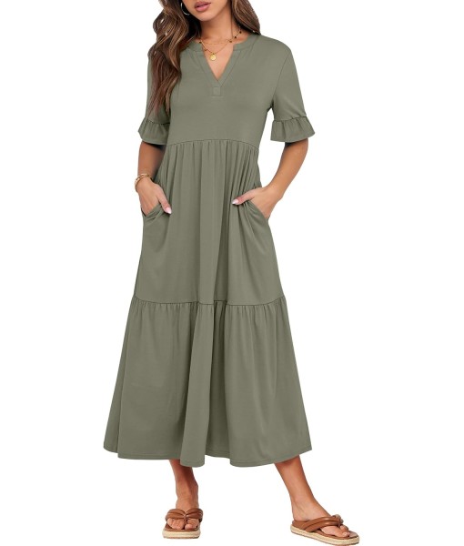 ANRABESS Women's Casual Summer Ruffle Short Sleeve T Shirts Maxi Dress 2025 Fall V Neck Flowy Tiered Boho Beach Dresses