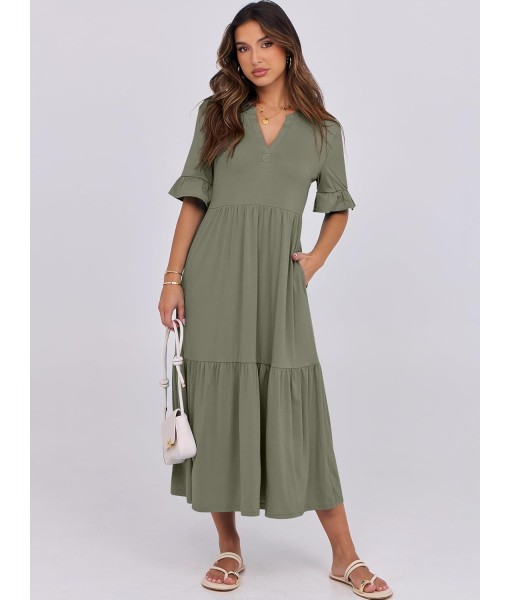 ANRABESS Women's Casual Summer Ruffle Short Sleeve T Shirts Maxi Dress 2025 Fall V Neck Flowy Tiered Boho Beach Dresses