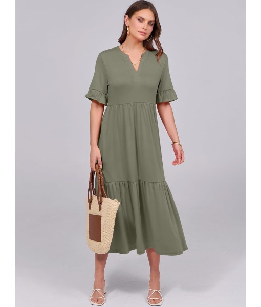 ANRABESS Women's Casual Summer Ruffle Short Sleeve T Shirts Maxi Dress 2025 Fall V Neck Flowy Tiered Boho Beach Dresses