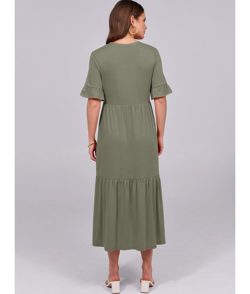 ANRABESS Women's Casual Summer Ruffle Short Sleeve T Shirts Maxi Dress 2025 Fall V Neck Flowy Tiered Boho Beach Dresses