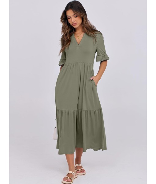 ANRABESS Women's Casual Summer Ruffle Short Sleeve T Shirts Maxi Dress 2025 Fall V Neck Flowy Tiered Boho Beach Dresses