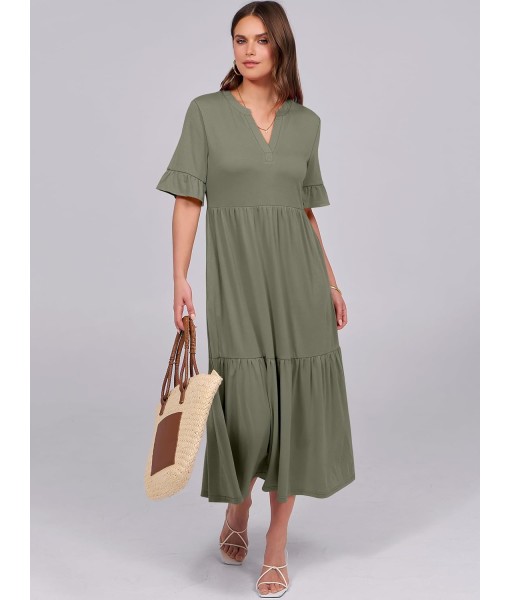 ANRABESS Women's Casual Summer Ruffle Short Sleeve T Shirts Maxi Dress 2025 Fall V Neck Flowy Tiered Boho Beach Dresses