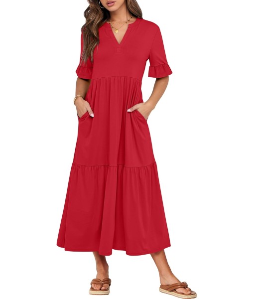 ANRABESS Women's Casual Summer Ruffle Short Sleeve T Shirts Maxi Dress 2025 Fall V Neck Flowy Tiered Boho Beach Dresses