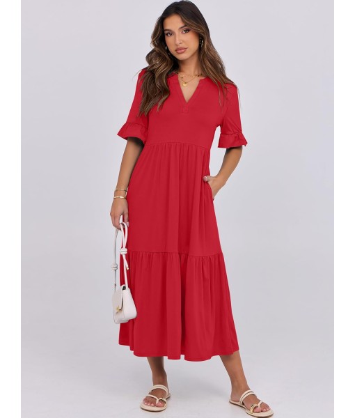 ANRABESS Women's Casual Summer Ruffle Short Sleeve T Shirts Maxi Dress 2025 Fall V Neck Flowy Tiered Boho Beach Dresses