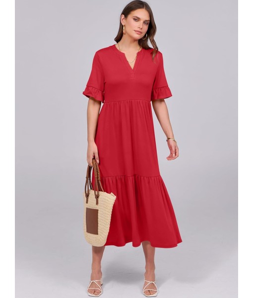 ANRABESS Women's Casual Summer Ruffle Short Sleeve T Shirts Maxi Dress 2025 Fall V Neck Flowy Tiered Boho Beach Dresses