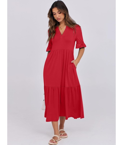 ANRABESS Women's Casual Summer Ruffle Short Sleeve T Shirts Maxi Dress 2025 Fall V Neck Flowy Tiered Boho Beach Dresses