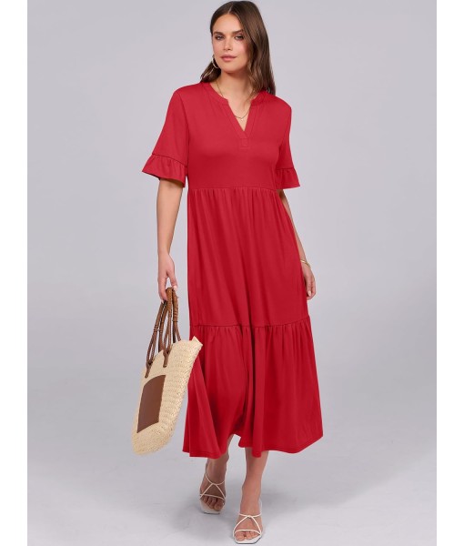 ANRABESS Women's Casual Summer Ruffle Short Sleeve T Shirts Maxi Dress 2025 Fall V Neck Flowy Tiered Boho Beach Dresses