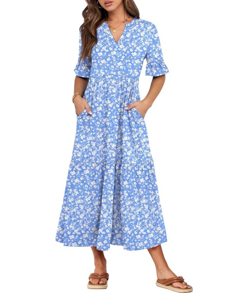 ANRABESS Women's Casual Summer Ruffle Short Sleeve T Shirts Maxi Dress 2025 Fall V Neck Flowy Tiered Boho Beach Dresses