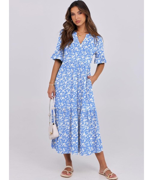 ANRABESS Women's Casual Summer Ruffle Short Sleeve T Shirts Maxi Dress 2025 Fall V Neck Flowy Tiered Boho Beach Dresses