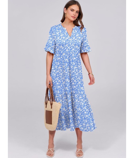 ANRABESS Women's Casual Summer Ruffle Short Sleeve T Shirts Maxi Dress 2025 Fall V Neck Flowy Tiered Boho Beach Dresses